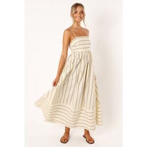 Petal + Pup Beige Tan Pixie Stripe Printed Maxi Dress Size Medium